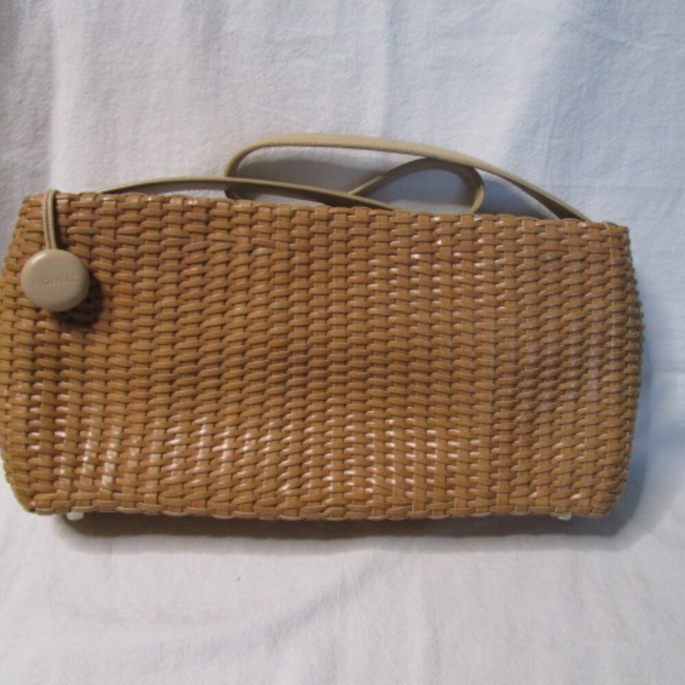 Vintage Monsac Woven Leather Handbag Beige